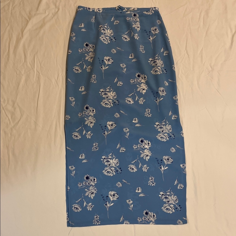 Vintage Old Navy Maxi Y2K 90s Blue Floral Pencil Skirt